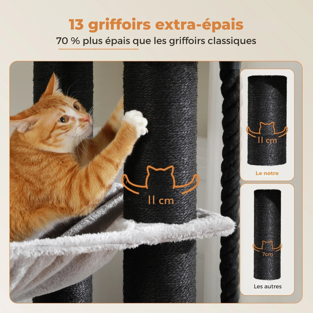Grand Arbre à Chat 170 cm – Multi-étages, Hamacs XXL & Poteaux Griffoirs Ultra-Robustes