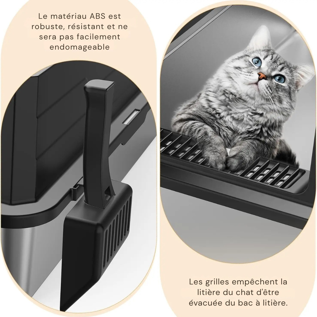 Bac à litière XL en acier inoxydable pour grands chats et foyers multi-chats - Semi-fermé, haute paroi