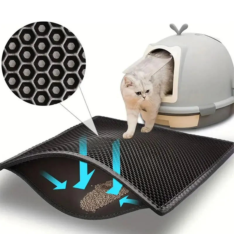 Tapis de litière pour chat – Double couche étanche & anti-éparpillement | Facile à nettoyer
