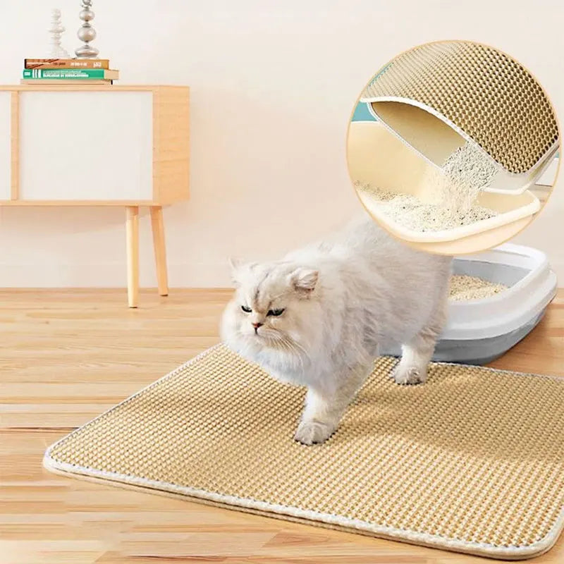 Tapis de litière pour chat – Double couche étanche & anti-éparpillement | Facile à nettoyer