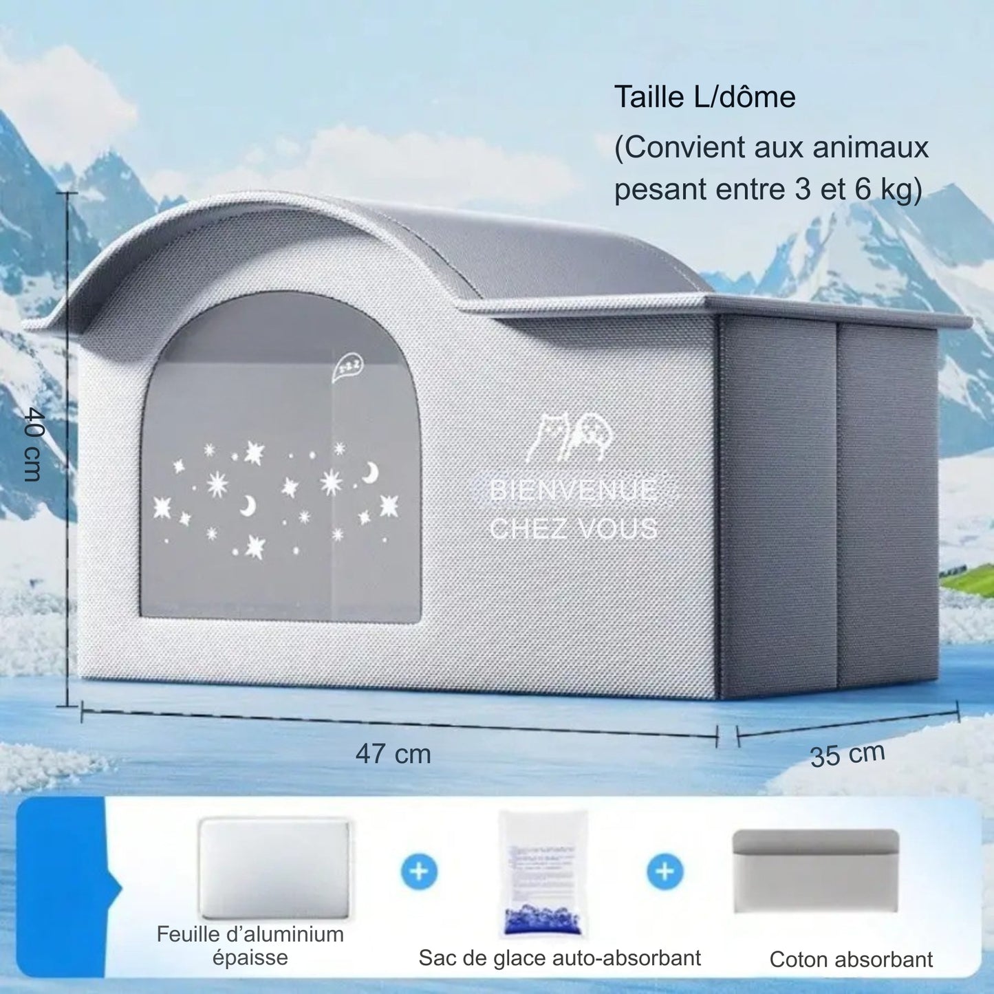 Dimensions de la maison rafraîchissante taille L pour chats adultes et petits chiens - Les Trésors d'Owka