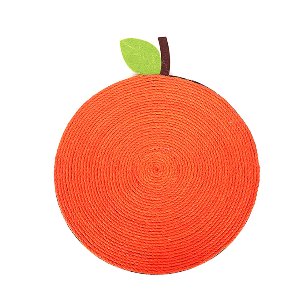 Schéma technique du griffoir pour chat en sisal orange en forme d'orange, montrant un diamètre de 30 cm et une hauteur totale de 36 cm avec feuille décorative.