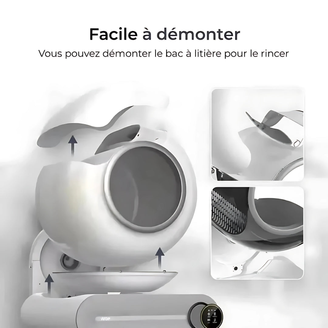 image de la litière autonettoyante ronde blanche démonté en pièce détaché