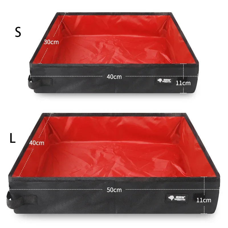 image de la litière portable de voyage en nylon avec les dimensions écrites sur chaque cotés