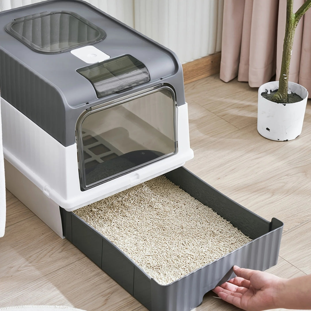 image de la litière cube grise avec le bac à litière ouvert