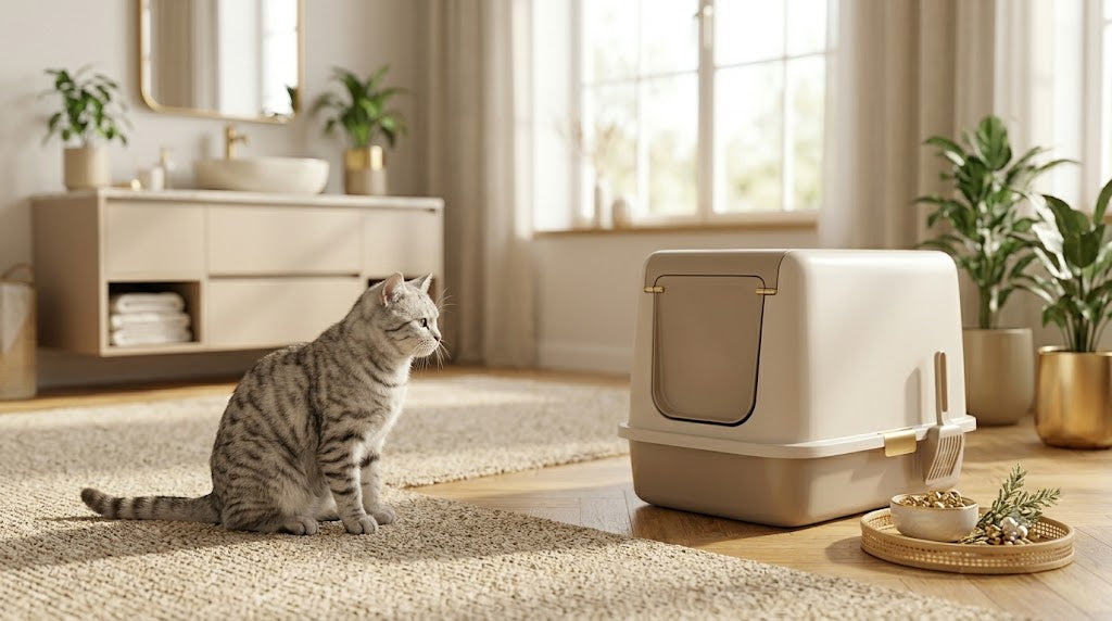 Litière de chat sans odeur dans un intérieur propre et aéré avec un chat — Les Trésors d'Owka