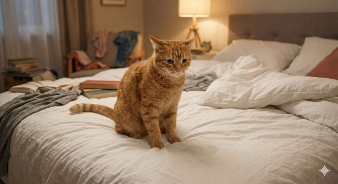 Mon chat fait pipi sur le lit ou le canapé : 5 causes et solutions immédiates