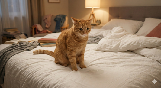Mon chat fait pipi sur le lit ou le canapé : 5 causes et solutions immédiates