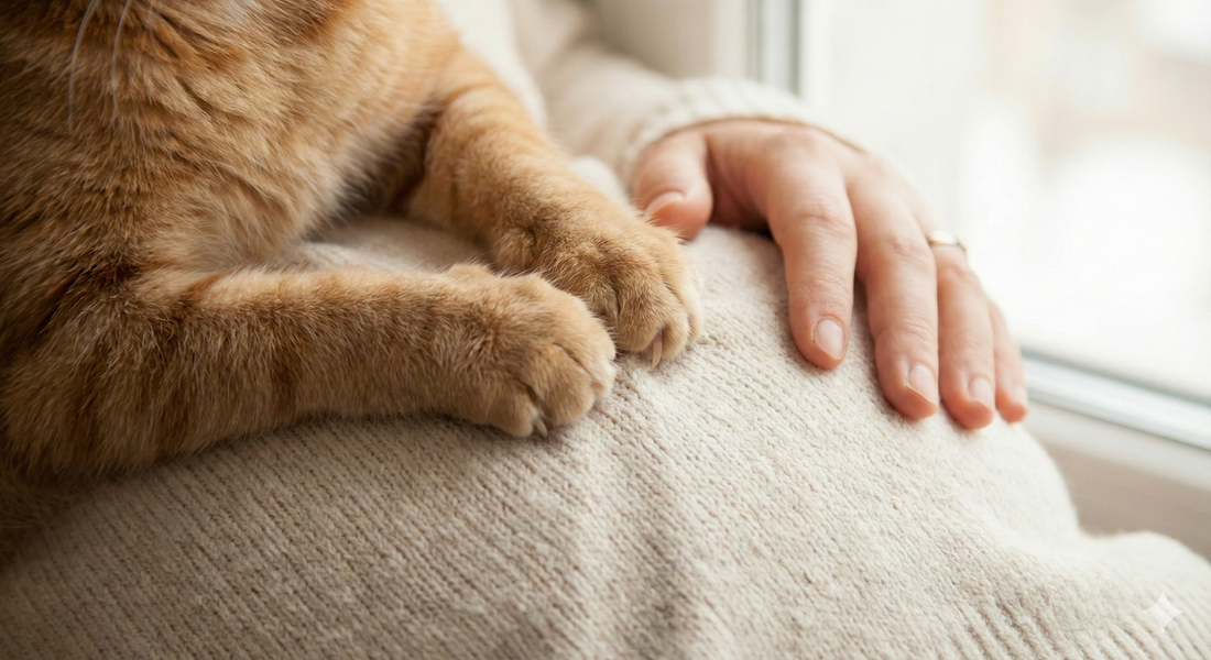 Pourquoi mon chat me pétrit-il le ventre ? (Le "patounage" expliqué)