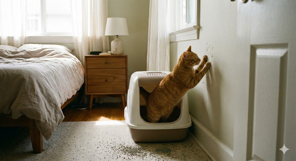 Pourquoi mon chat gratte-t-il le mur à côté de sa litière ?