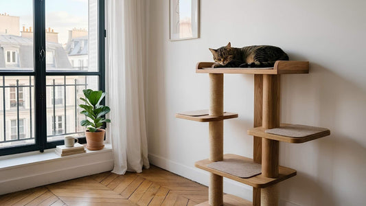 Arbre à chat en bois naturel de qualité dans un appartement parisien — Les Trésors d'Owka