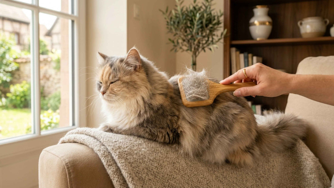 Chat à poil long brossé pour prévenir les boules de poils — Les Trésors d'Owka