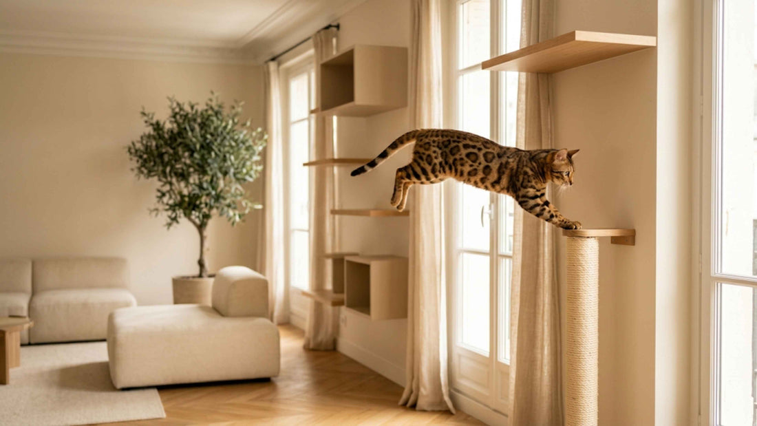 Chat Bengal au pelage tacheté de léopard en pleine action, Les Trésors d'Owka