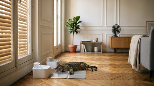 Protéger son chat pendant la canicule : fontaine céramique, tapis rafraîchissant et volets fermés — Les Trésors d'Owka