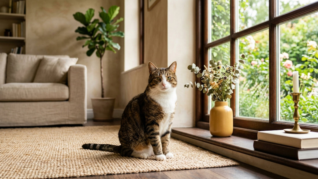 Chat européen de gouttière robuste assis près d'une fenêtre — Les Trésors d'Owka