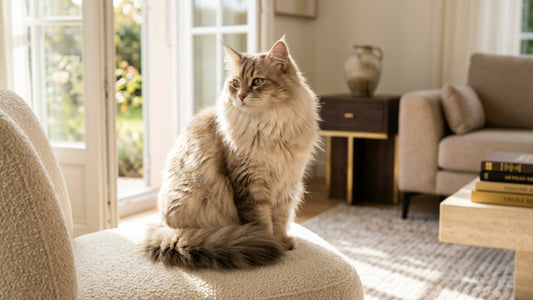 Chat Sibérien à la fourrure triple dense assis majestueusement — Les Trésors d'Owka