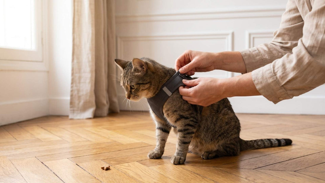 Comment mettre un harnais à son chat : technique d'enfilage douce avec friandise — Les Trésors d'Owka
