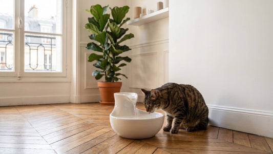 Fontaine à eau chat céramique L'Oasis Zen avec flux cascade — Les Trésors d'Owka