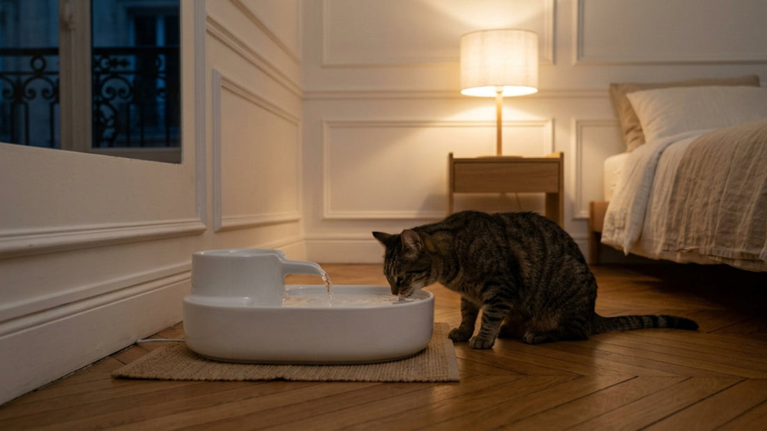 Fontaine à eau chat silencieuse céramique — bruit de pompe et solutions — L'Oasis Zen — Les Trésors d'Owka