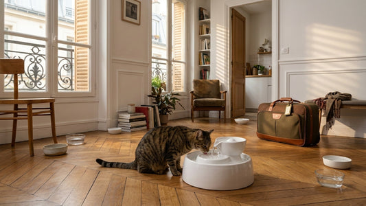 Fontaine à eau pour chat pendant les vacances — capacité, durée et checklist départ — Les Trésors d'Owka