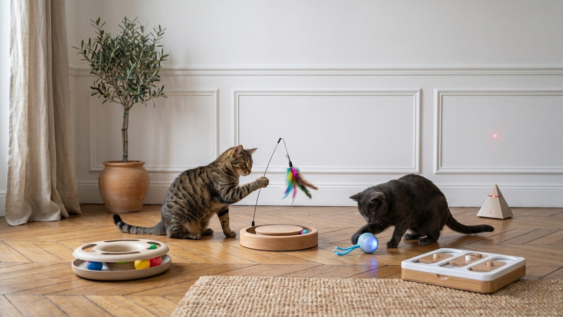 Comparatif jouets automatiques pour chat : balle motorisée, plume rotative, laser et distributeur — Les Trésors d'Owka