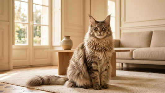 Majestueux chat Maine Coon à la fourrure épaisse dans un intérieur chaleureux, Les Trésors d'Owka