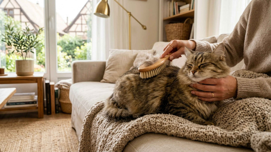 Chat tigré au poil dense brossé pendant la mue saisonnière — Les Trésors d'Owka
