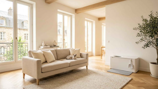 Intérieur d'appartement frais et propre avec un coin litière discret et sans odeur, Les Trésors d'Owka