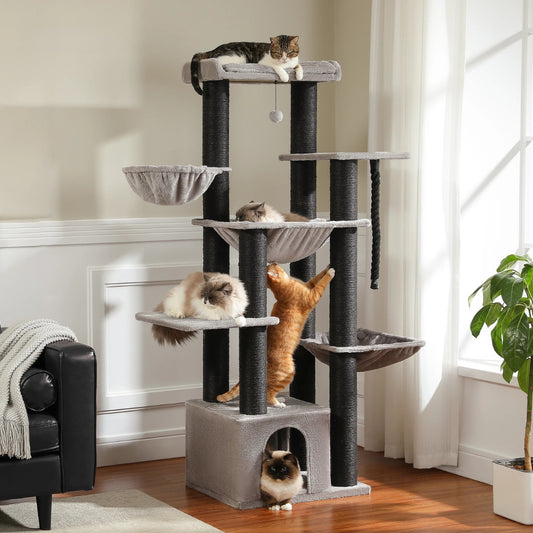 Grand Arbre à Chat 170 cm – Multi-étages, Hamacs XXL & Poteaux Griffoirs Ultra-Robustes
