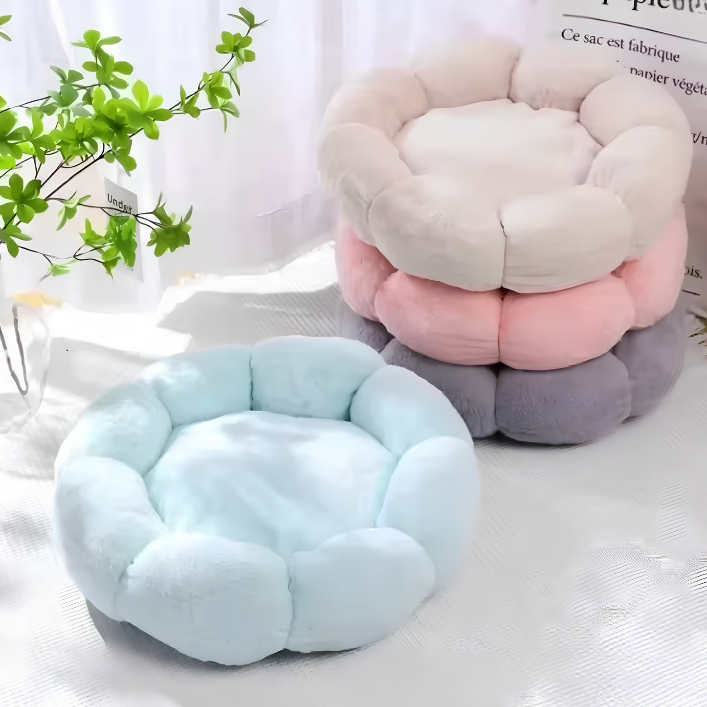 L'Éclosion Douceur : Coussin Chat Fleur & Lit Moelleux Apaisant