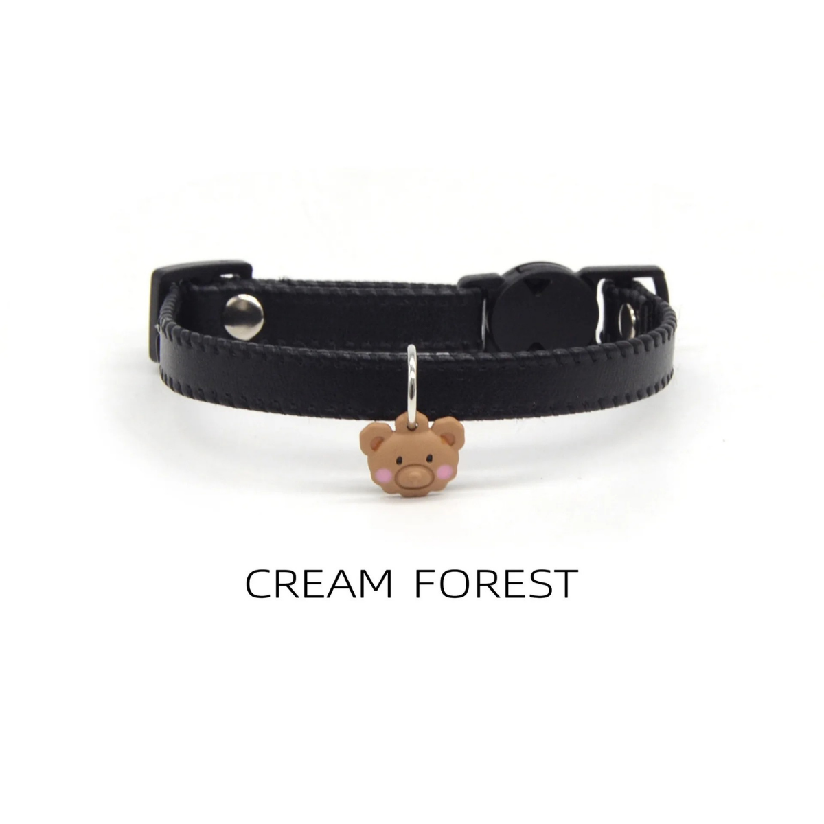 Le Cream Forest : Collier Chat en Cuir Doux – Sécurité Anti-Étranglement & Pendentif Ourson