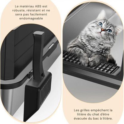Bac à litière XL en acier inoxydable pour grands chats et foyers multi-chats - Semi-fermé, haute paroi