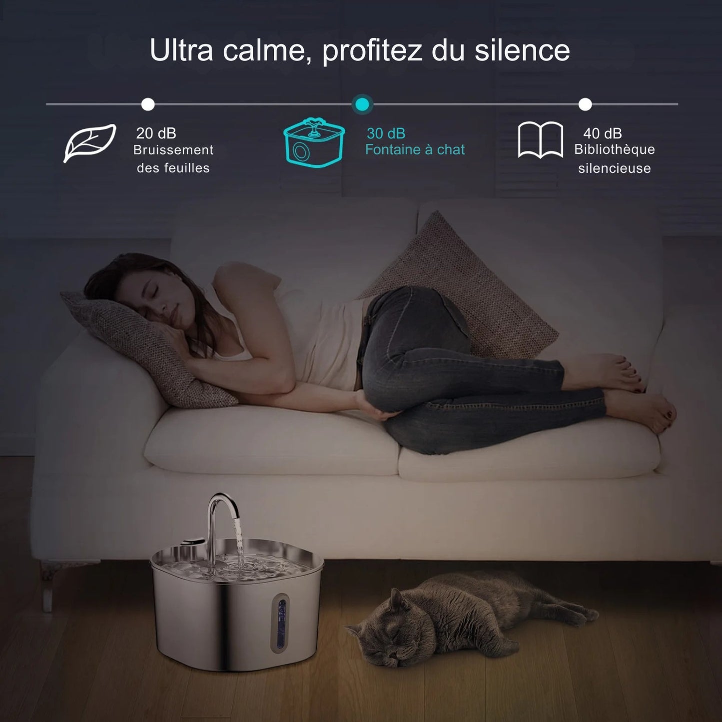 Fontaine à Eau Chat en Inox (2.2L) – Automatique & Ultra-Silencieuse