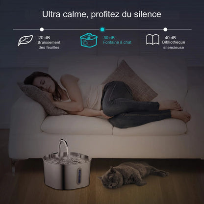 Fontaine à Eau Chat en Inox (2.2L) – Automatique & Ultra-Silencieuse