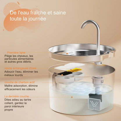 Fontaine à Eau Chat en Inox (2.2L) – Automatique & Ultra-Silencieuse