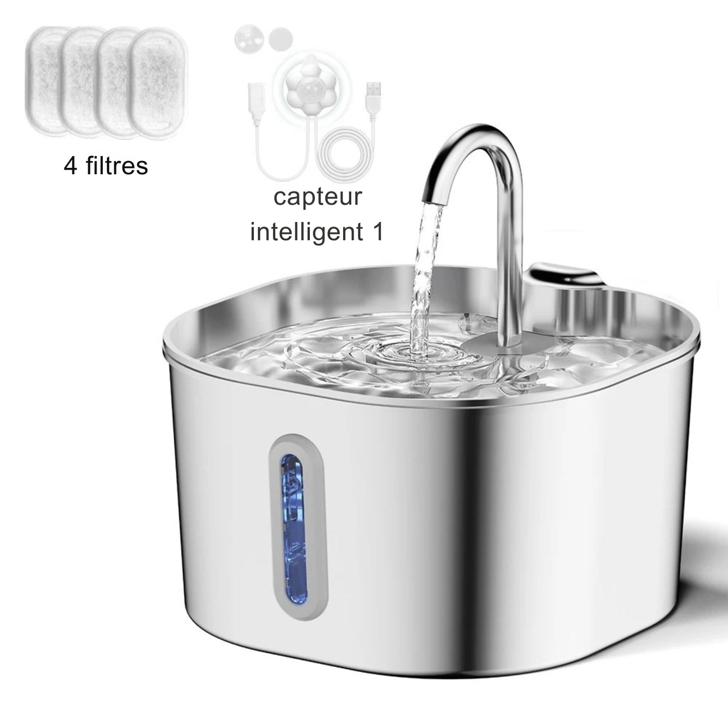 Fontaine à Eau Chat en Inox (2.2L) – Automatique & Ultra-Silencieuse