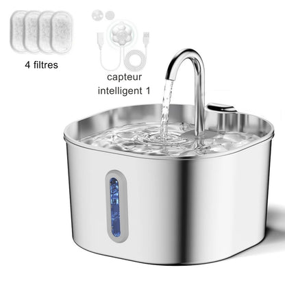 Fontaine à Eau Chat en Inox (2.2L) – Automatique & Ultra-Silencieuse