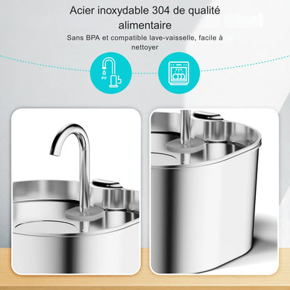 Fontaine à Eau Chat en Inox (2.2L) – Automatique & Ultra-Silencieuse
