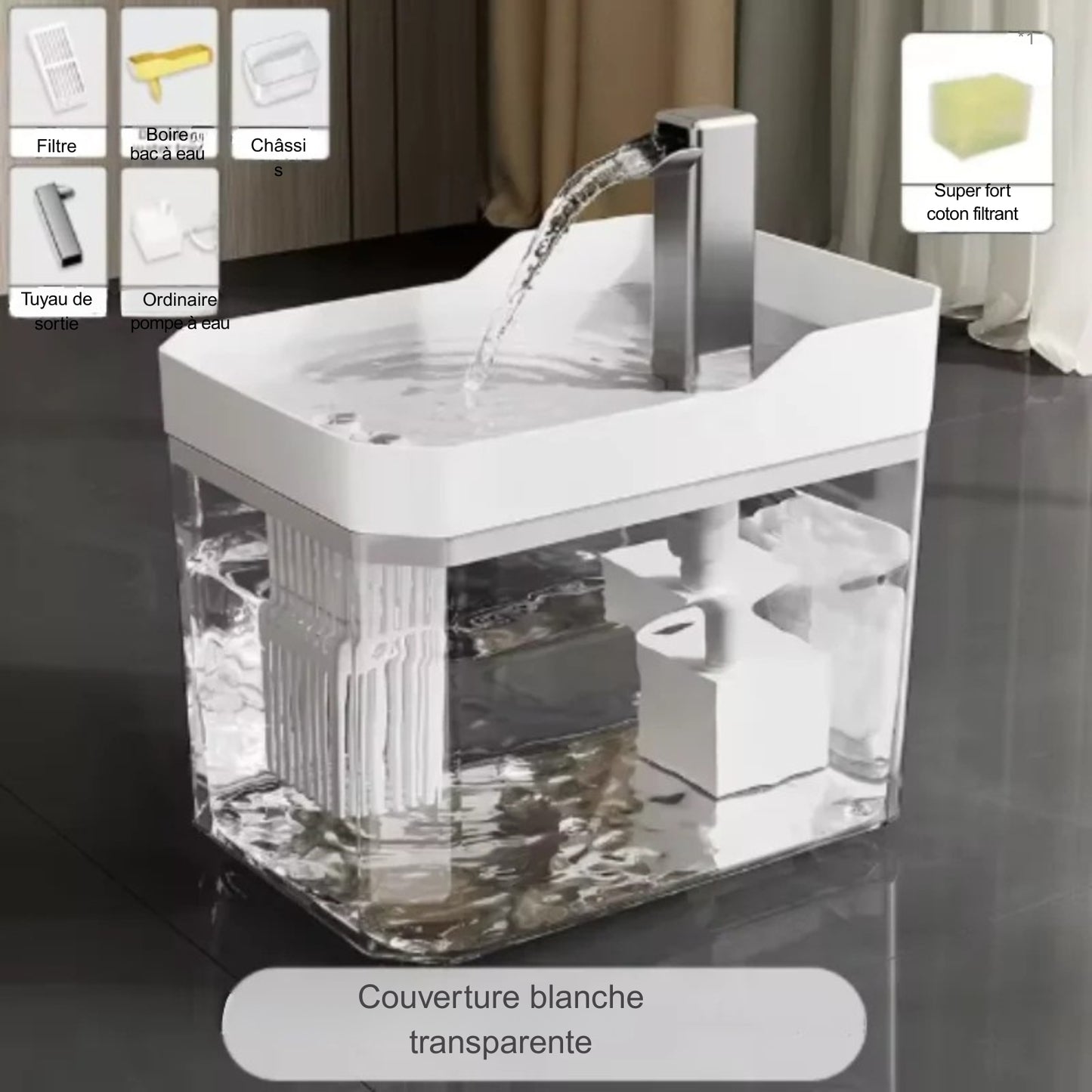 Fontaine à Eau pour Chat Transparente avec Filtre (1.5L)