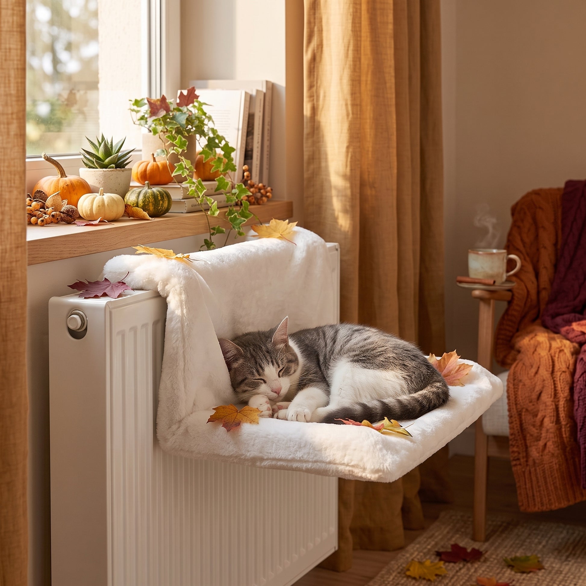 Hamac de radiateur pour chat avec housse en peluche - Les Trésors d'Owka
