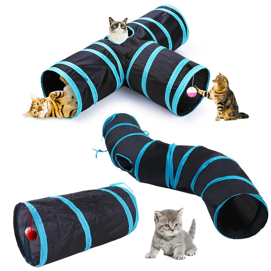 Tunnel de Jeu Pliable pour Chat – S, T, Y ou Croix | Tunnels Interactifs en Nylon Résistant avec Boule Suspendue & Bruit Papier – Plaisir, Cachette & Détente