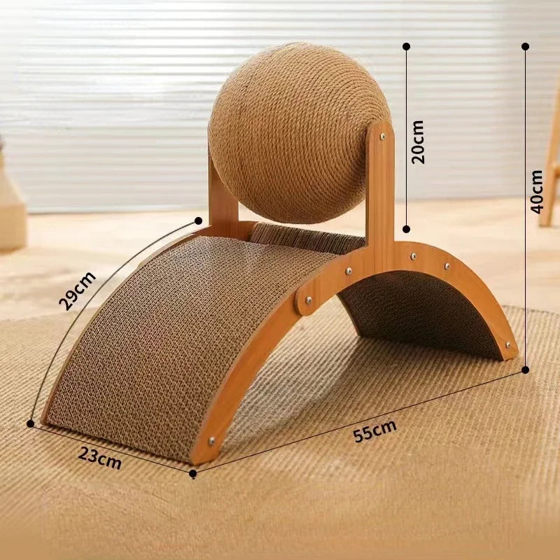 Griffoir pour chat design en bois et sisal – Jouet d’escalade avec boule à griffer rotative | Aire de jeu et relaxation pour chaton et chat adulte