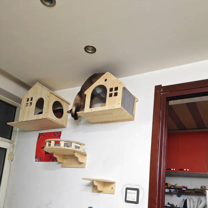 Modules muraux en bois massif pour chats – Créez un parcours félin unique et élégant | Les Trésors d’Owka