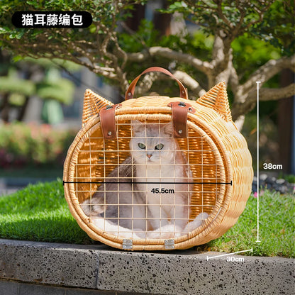 Valise Trolley Chat "Boho Voyager" - Osier Tressé, Roulettes & Design Vintage | Owka