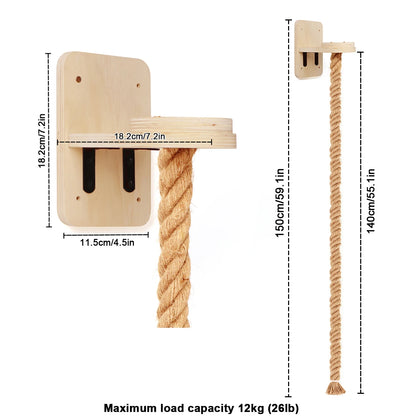 Parcours mural en bois pour chat – Aire de jeu murale avec corde d’escalade, hamac, plateformes et griffoirs – Design naturel, solide et élégant pour chats actifs et heureux