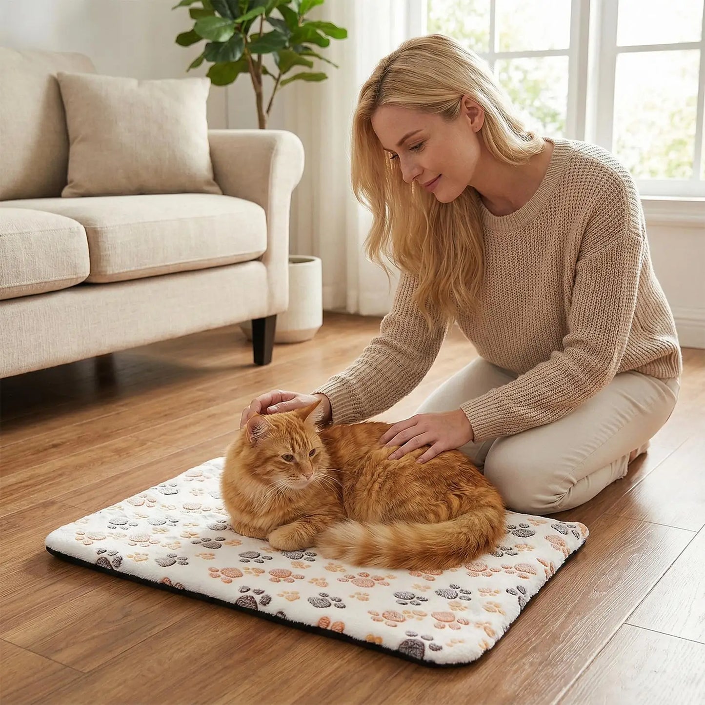 Tapis autochauffant pour chat avec housse amovible - Les Trésors d'Owka