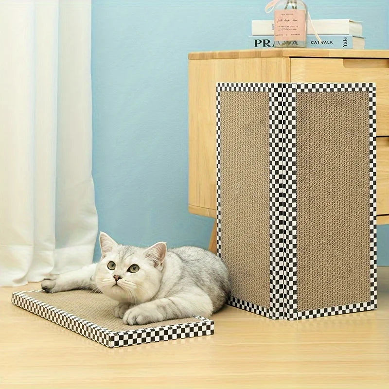 Griffoir pour chat – Tapis à griffer design damier noir et blanc | Griffoir double-face premium en carton ondulé résistant