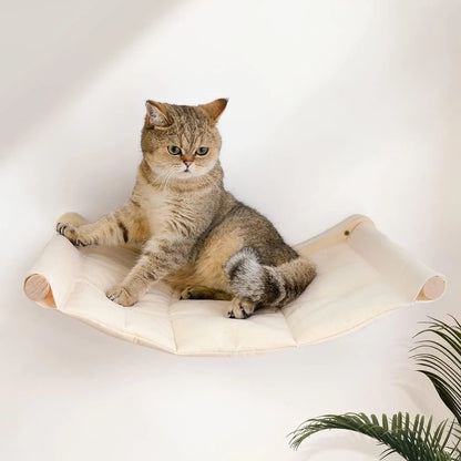 Parcours mural en bois pour chat – Aire de jeu murale avec corde d’escalade, hamac, plateformes et griffoirs – Design naturel, solide et élégant pour chats actifs et heureux