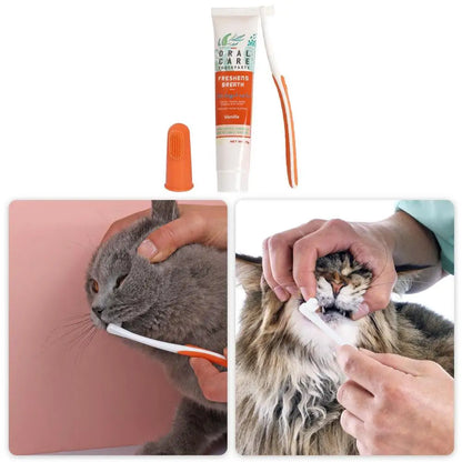 Kit Soin Dentaire Complet : Brosse à Dent & Dentifrice (Chat & Chien)