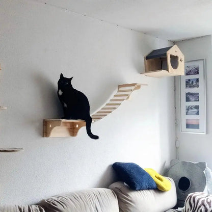 Modules muraux en bois massif pour chats – Créez un parcours félin unique et élégant | Les Trésors d’Owka